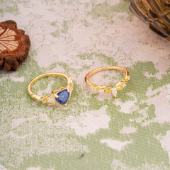 Nature - Inspired 3 - Prong Heart - Cut Natural Tanzanite Stackable Ring Set