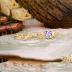 Nature - Inspired 3 - Prong Heart - Cut Natural Amethyst Stackable Ring Set