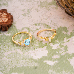 Nature - Inspired 3 - Prong Heart - Cut Aquamarine Stackable Ring Set