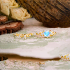 Nature - Inspired 3 - Prong Heart - Cut Natural Moonstone Stackable Ring Set