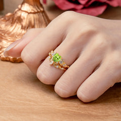 Nature - Inspired 3 - Prong Heart - Cut Natural Peridot Stackable Ring Set