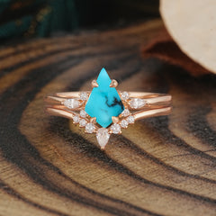 Classic Retro Luxury 4-Prong Kite-Cut Turquoise Stackable Ring Set