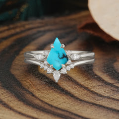 Classic Retro Luxury 4-Prong Kite-Cut Turquoise Stackable Ring Set