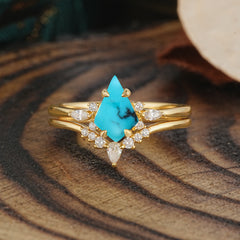 Classic Retro Luxury 4-Prong Kite-Cut Turquoise Stackable Ring Set