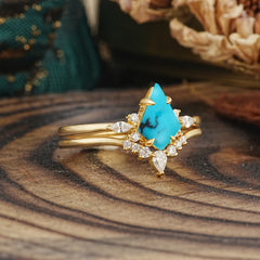 Classic Retro Luxury 4-Prong Kite-Cut Turquoise Stackable Ring Set
