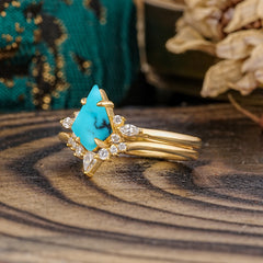 Classic Retro Luxury 4-Prong Kite-Cut Turquoise Stackable Ring Set