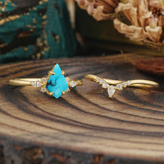 Classic Retro Luxury 4-Prong Kite-Cut Turquoise Stackable Ring Set