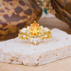 6 Prong Romantic Vine Themed Pear Cut Citrine Rings