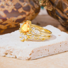 6 Prong Romantic Vine Themed Pear Cut Citrine Rings