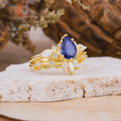 6 Prong Romantic Vine Themed Pear Cut Tanzanite Rings