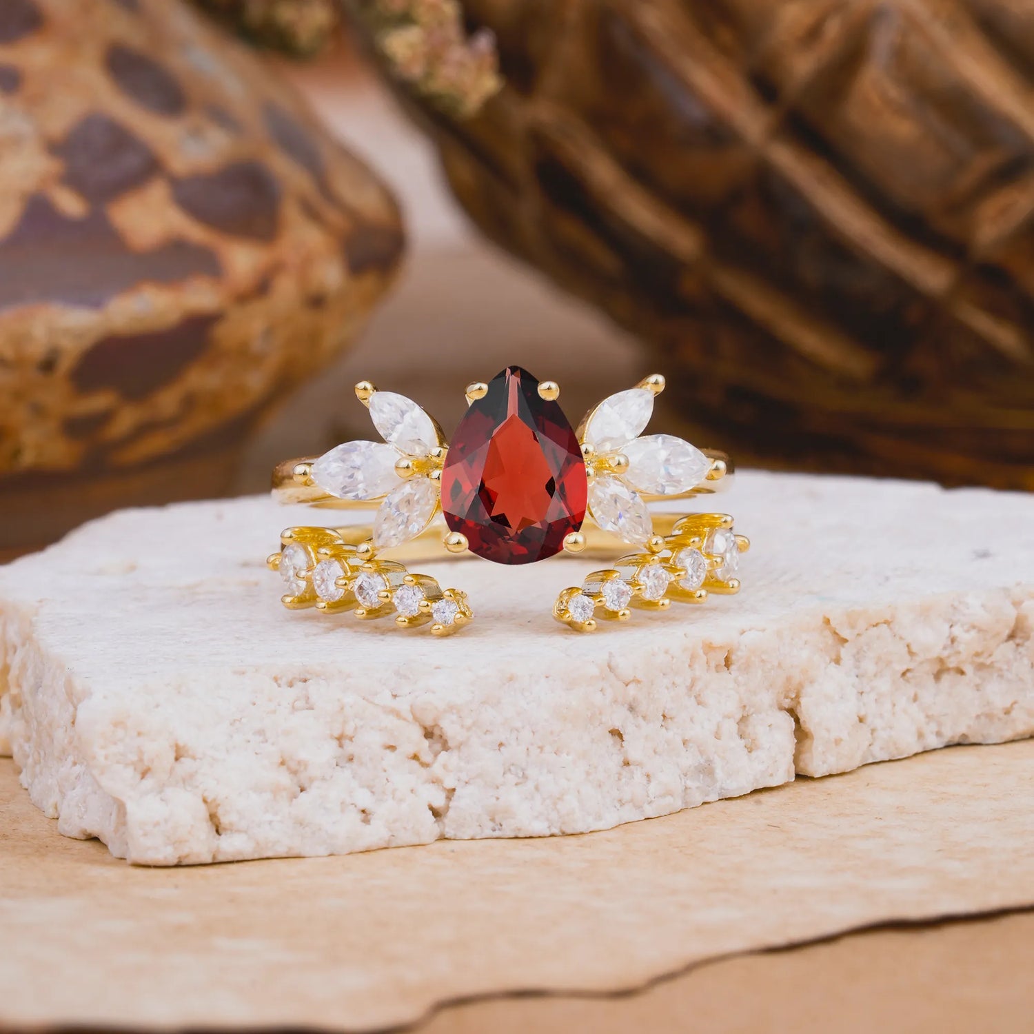 Vintage - Style 4 - Prong Pear - Shaped Garnet Stackable Engagement Rings