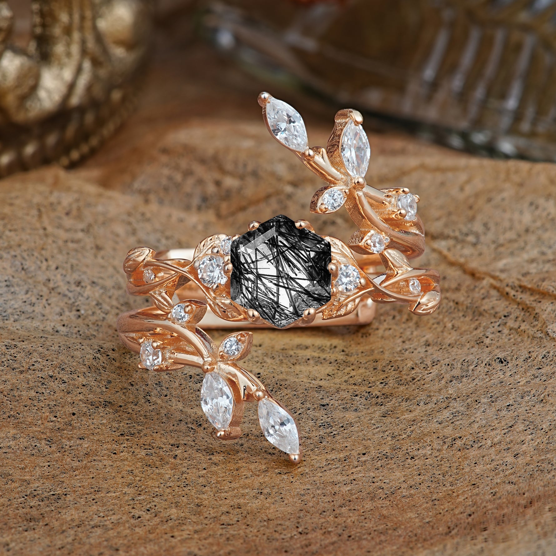 SR17146 Black Rutilated Quartz Ring - Additional view