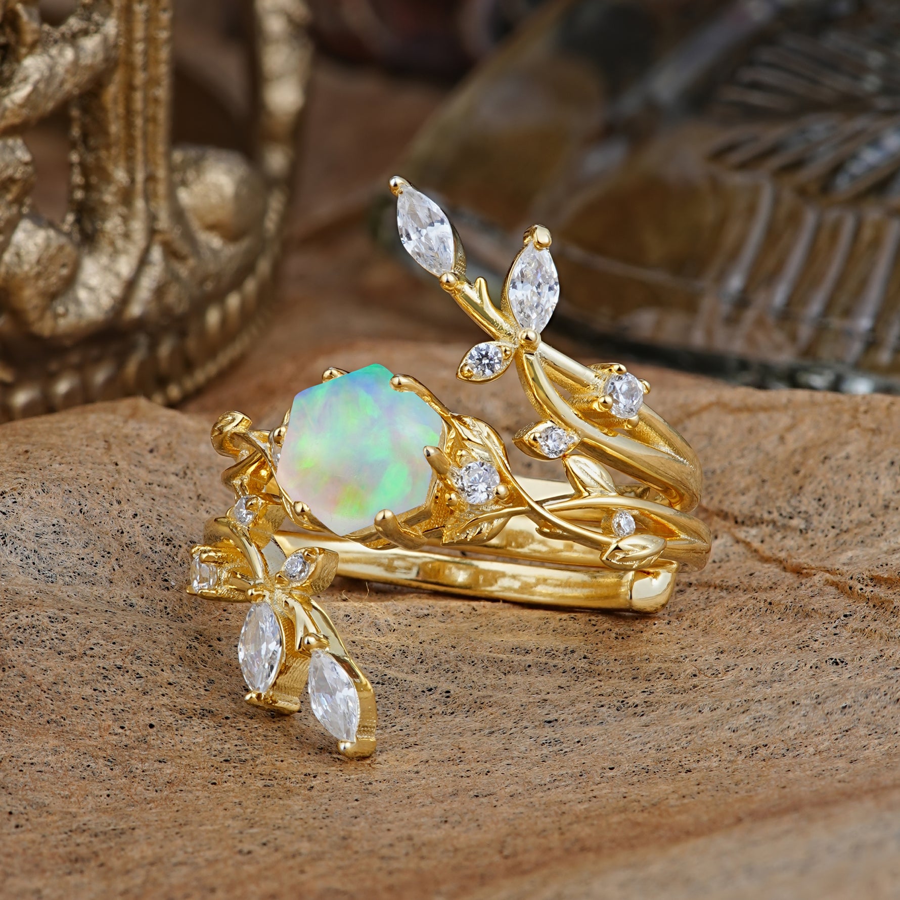 SR17146 Fire Opal Ring - White-Gold