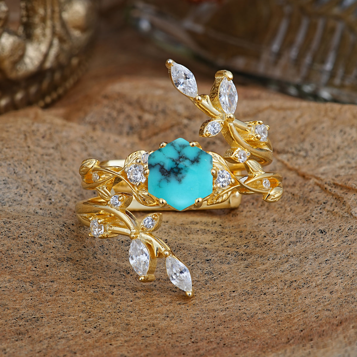 SR17146 Turquoise Ring - Yellow-Gold