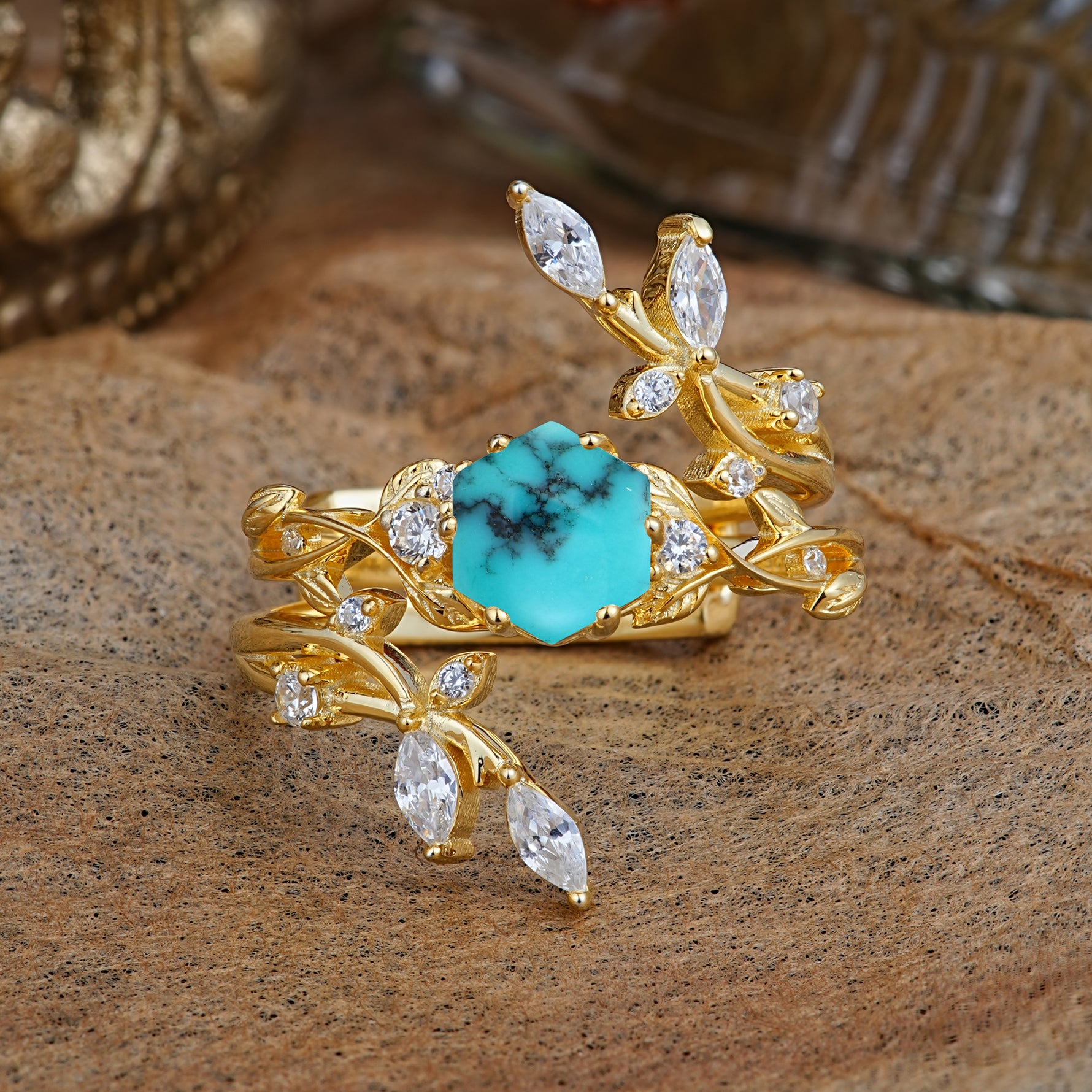 SR17146 Turquoise Ring - Yellow-Gold
