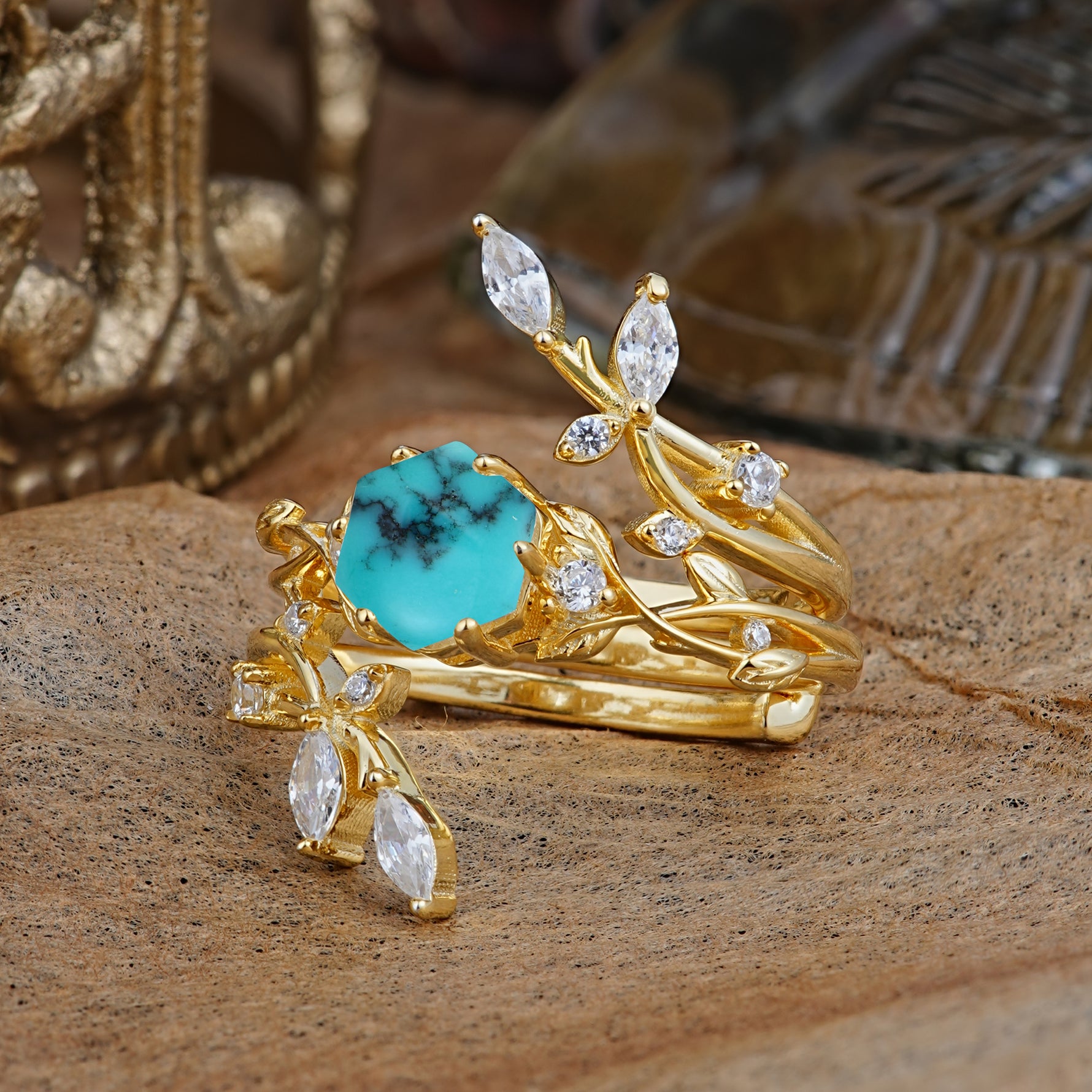 SR17146 Turquoise Ring - White-Gold