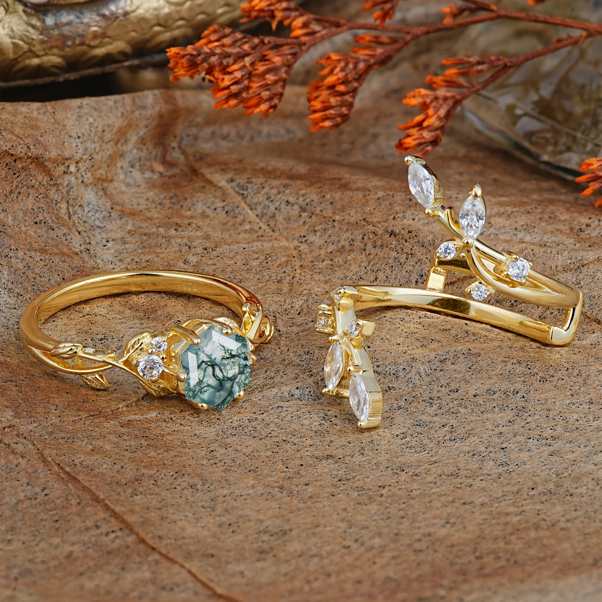 SR17146 Moss Agate Ring - Rose-Gold