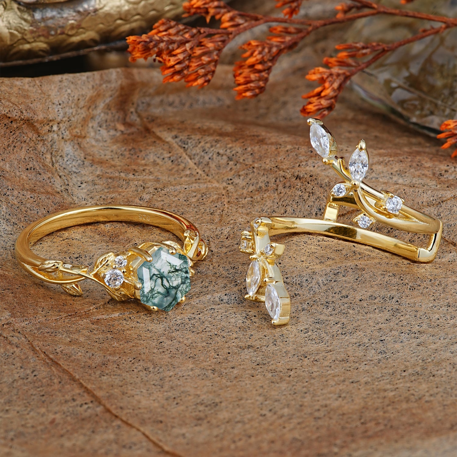 SR17146 Moss Agate Ring - Rose-Gold