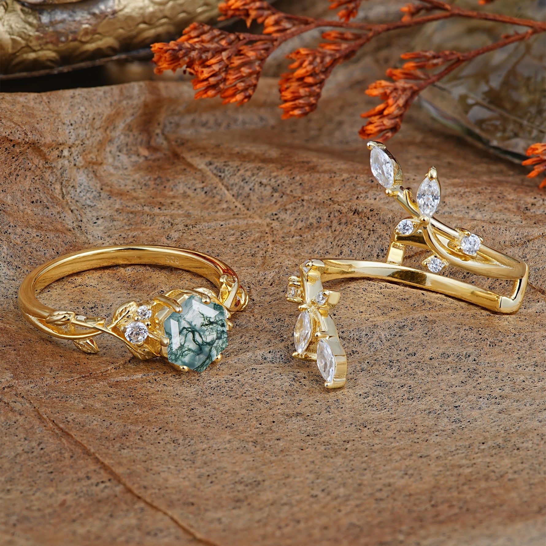 SR17146 Moss Agate Ring - Rose-Gold