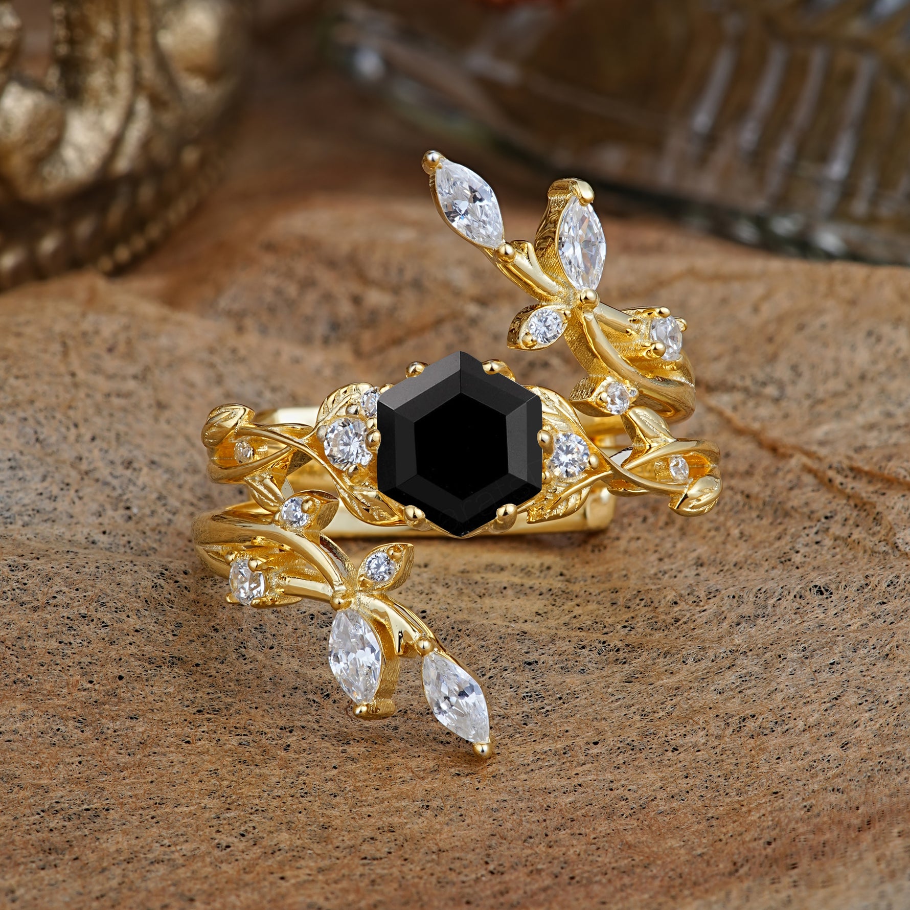 SR17146 Black Onyx Ring - Yellow-Gold