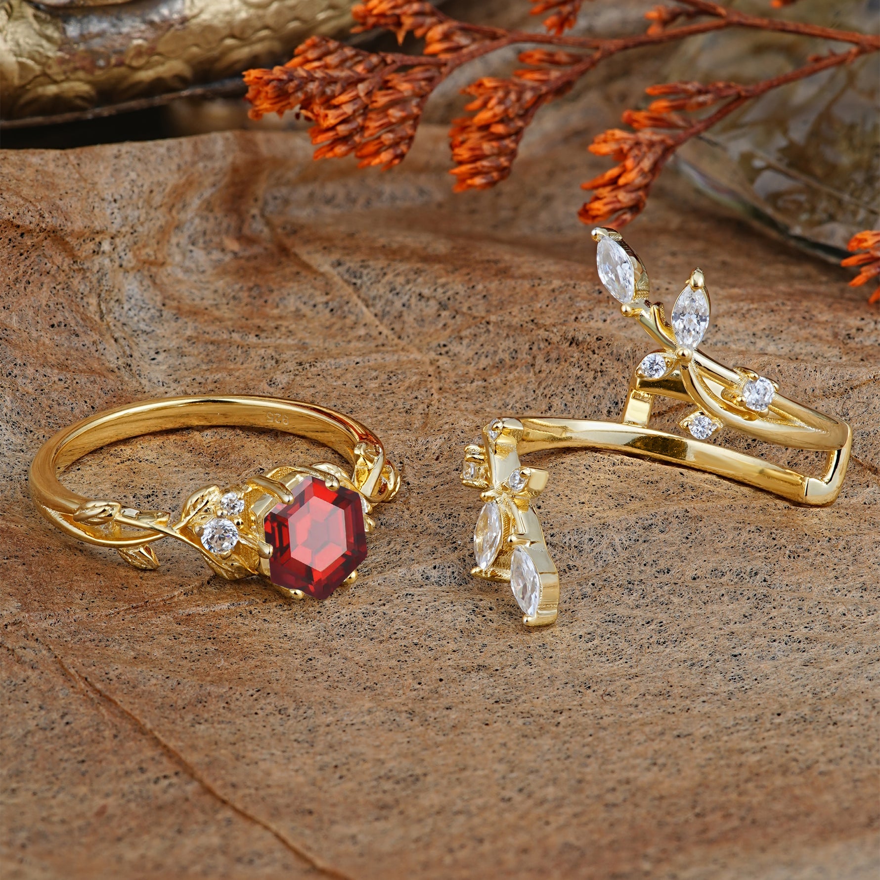 SR17146 Garnet Ring - Rose-Gold