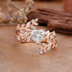 Elegant Heart-Shaped Nature Inspired Moissanite Ring – Perfect for Engagement or Wedding