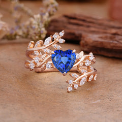 Elegant Heart-Shaped Nature Inspired Sapphire Ring – Perfect for Engagement or Wedding