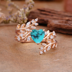 Elegant Heart-Shaped Nature Inspired Turquoise Ring – Perfect for Engagement or Wedding