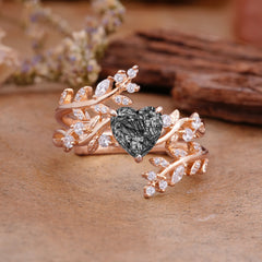 Elegant Heart-Shaped Nature Inspired Black Rutilated Quartz Ring – Perfect for Engagement or Wedding