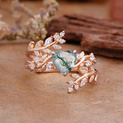 Elegant Heart-Shaped Nature Inspired Moss Agate Ring – Perfect for Engagement or Wedding
