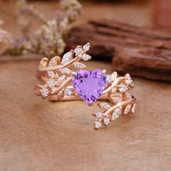 Elegant Heart-Shaped Nature Inspired Amethyst Ring – Perfect for Engagement or Wedding