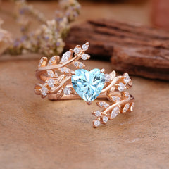 Elegant Heart-Shaped Nature Inspired Aquamarine Ring – Perfect for Engagement or Wedding
