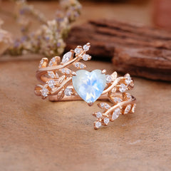 Elegant Heart-Shaped Nature Inspired Moonstone Ring – Perfect for Engagement or Wedding