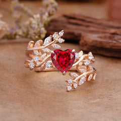 Elegant Heart-Shaped Nature Inspired Ruby Ring – Perfect for Engagement or Wedding