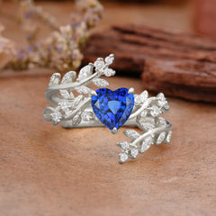Elegant Heart-Shaped Nature Inspired Sapphire Ring – Perfect for Engagement or Wedding