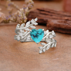Elegant Heart-Shaped Nature Inspired Turquoise Ring – Perfect for Engagement or Wedding