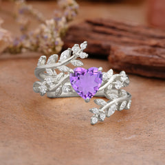 Elegant Heart-Shaped Nature Inspired Amethyst Ring – Perfect for Engagement or Wedding