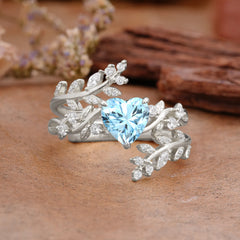 Elegant Heart-Shaped Nature Inspired Aquamarine Ring – Perfect for Engagement or Wedding