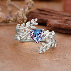 Elegant Heart-Shaped Nature Inspired Alexandrite Ring – Perfect for Engagement or Wedding