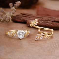 Elegant Heart-Shaped Nature Inspired Moissanite Ring – Perfect for Engagement or Wedding