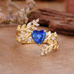 Elegant Heart-Shaped Nature Inspired Sapphire Ring – Perfect for Engagement or Wedding