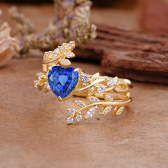 Elegant Heart-Shaped Nature Inspired Sapphire Ring – Perfect for Engagement or Wedding