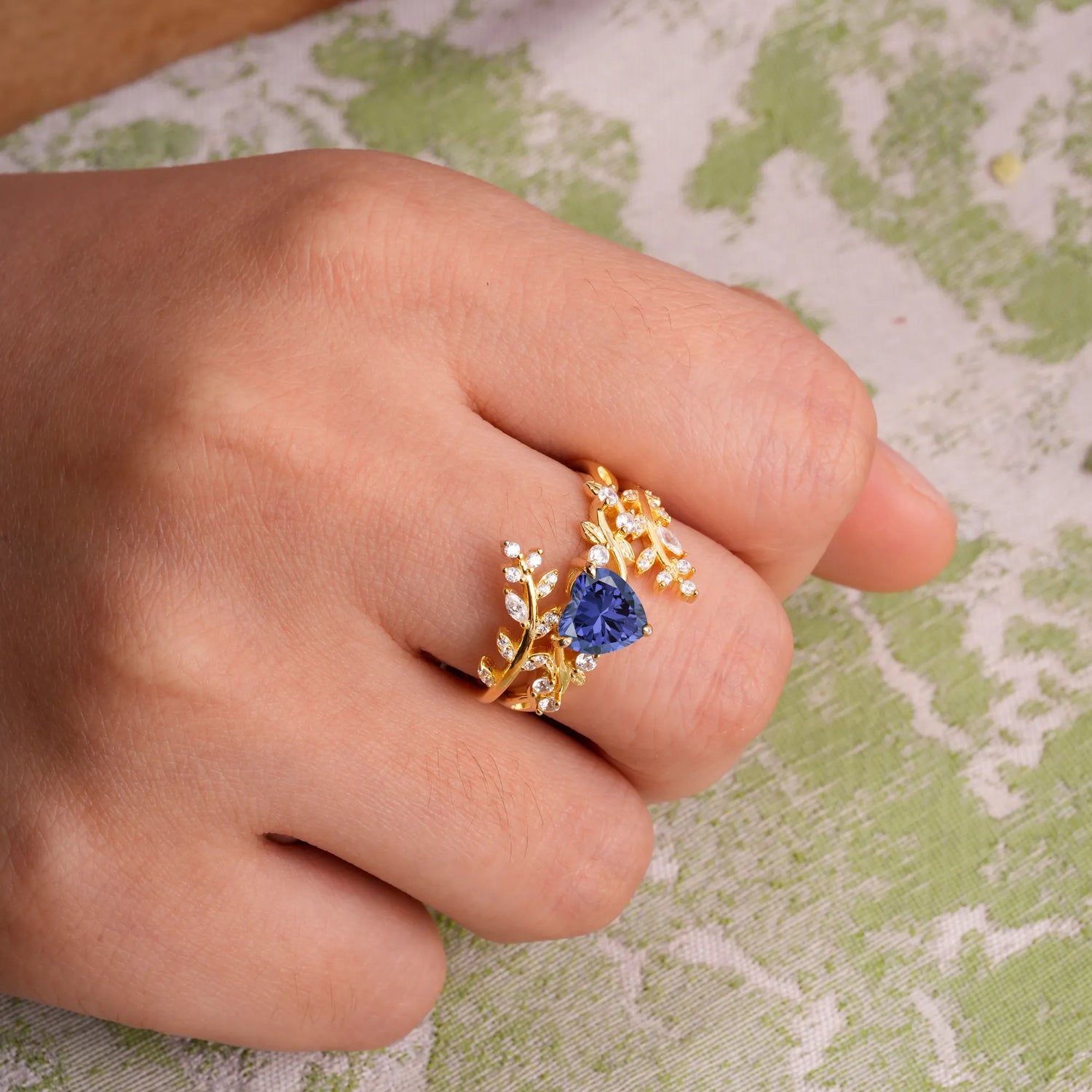 Elegant Heart-Shaped Nature Inspired Tanzanite Ring – Perfect for Bridal Ring Set - Romalar Jewelry