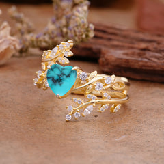 Elegant Heart-Shaped Nature Inspired Turquoise Ring – Perfect for Engagement or Wedding