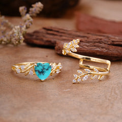 Elegant Heart-Shaped Nature Inspired Turquoise Ring – Perfect for Engagement or Wedding