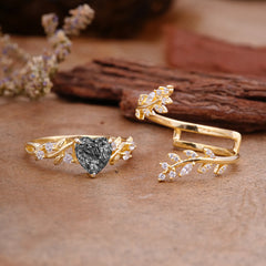 Elegant Heart-Shaped Nature Inspired Black Rutilated Quartz Ring – Perfect for Engagement or Wedding