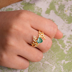 Elegant Heart-Shaped Nature Inspired Moss Agate Ring – Perfect for Engagement or Wedding