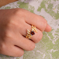 Elegant Heart-Shaped Nature Inspired Garnet Ring – Perfect for Engagement or Wedding