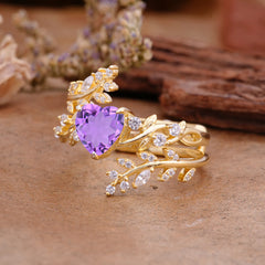 Elegant Heart-Shaped Nature Inspired Amethyst Ring – Perfect for Engagement or Wedding