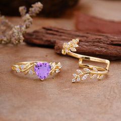 Elegant Heart-Shaped Nature Inspired Amethyst Ring – Perfect for Engagement or Wedding